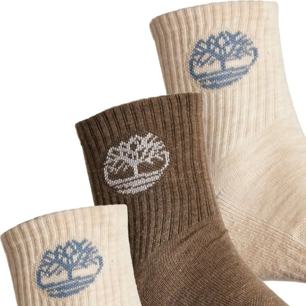 Timberland L Men’s Wool Blend Ivory Brown Basic Hiking Shortie Crew Socks 3-Pk
